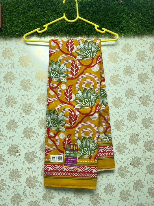 Mul Mul Cotton Saree With Mustard Yellow Colour