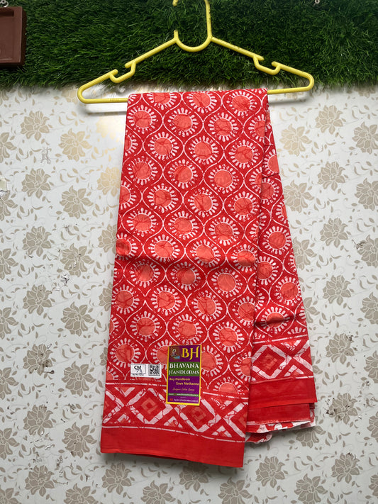 Mul Mul Cotton Saree With Red Colour