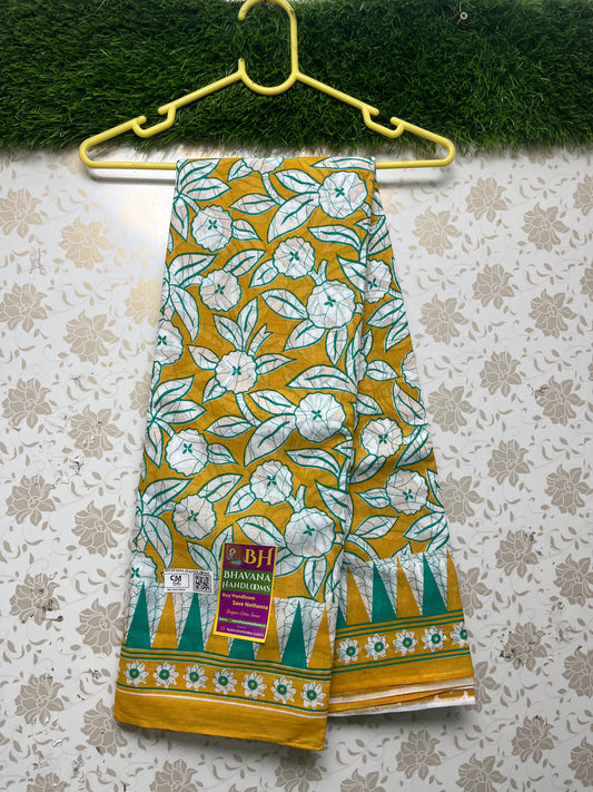 Mul Mul Cotton Saree With Yellow and White Colour