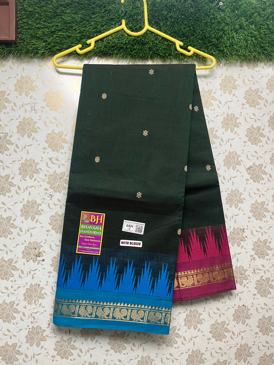 Ganga Jamuna Saree With Blue and Pink Temple Border