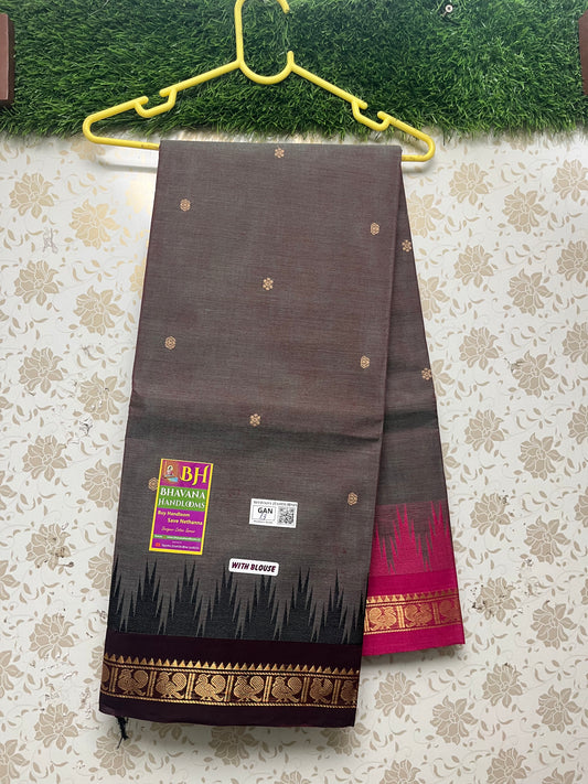 Ganga Jamuna Saree With Black and Pink Temple Border