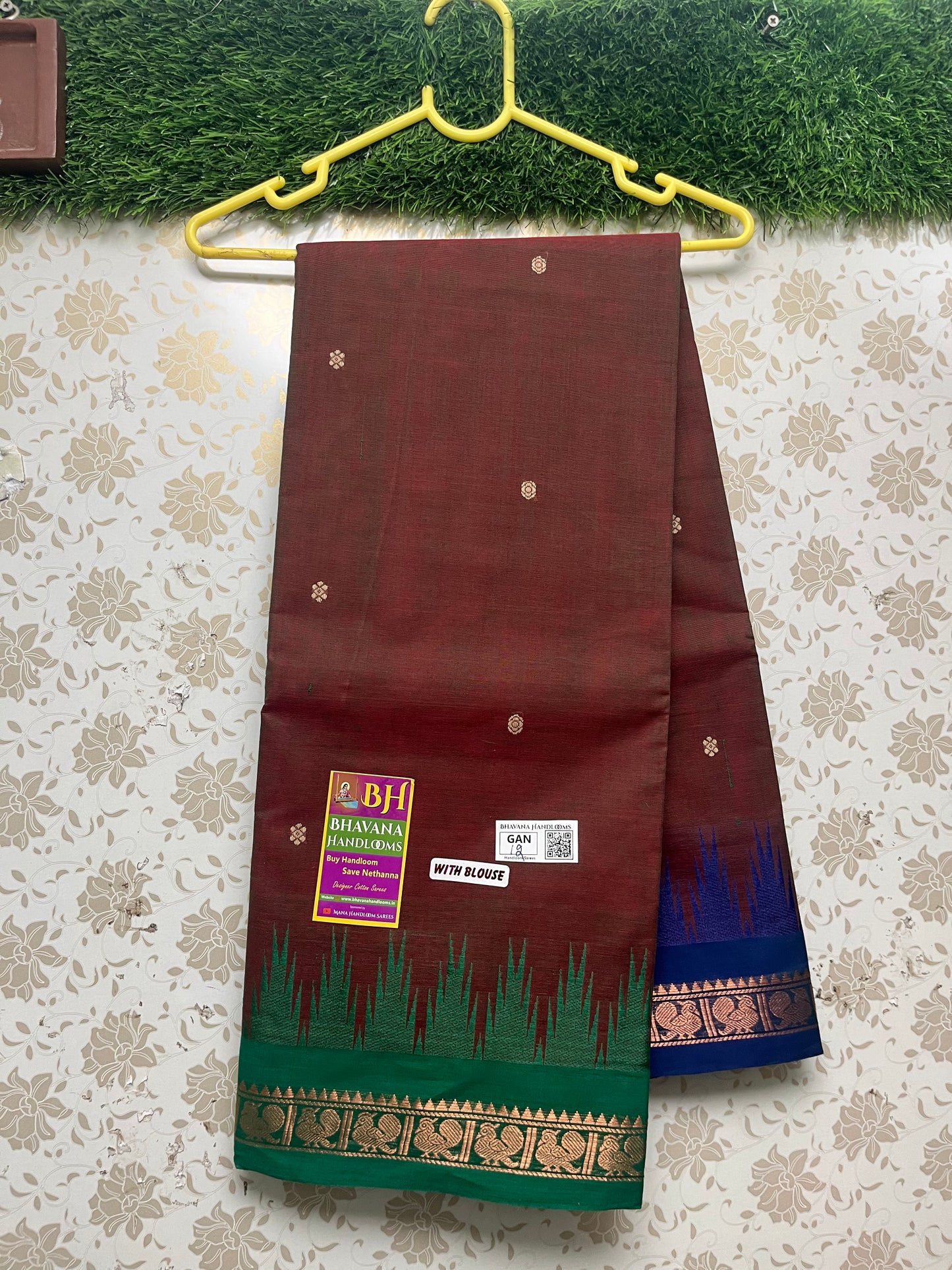 Ganga Jamuna Saree With Blue and Green Temple Border