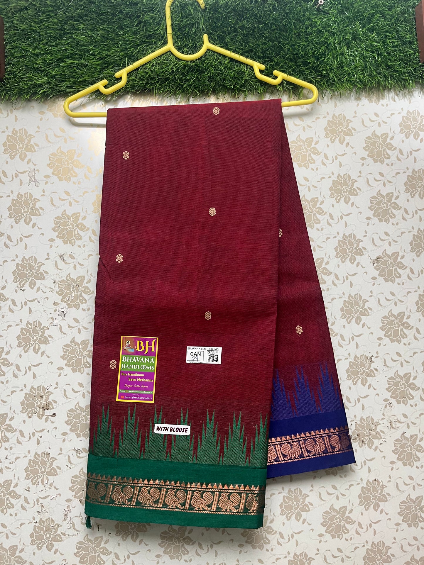 Ganga Jamuna Saree With Blue and Green Temple Border