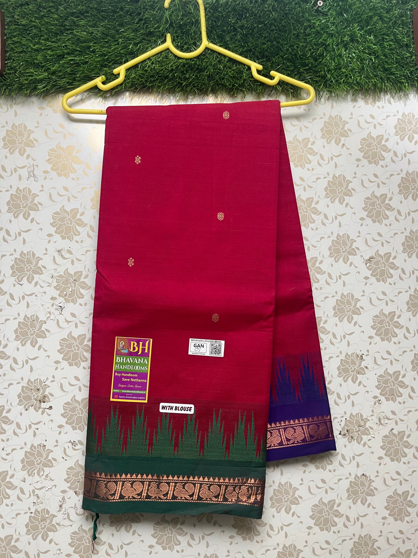 Ganga Jamuna Saree With Blue and Green Temple Border