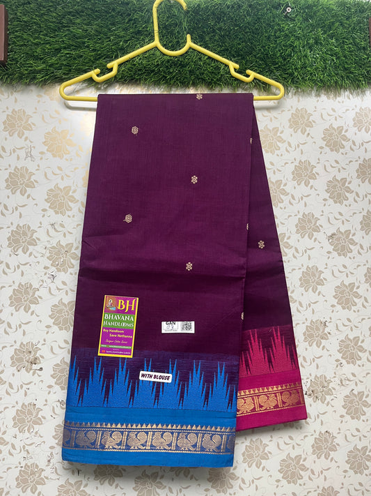 Ganga Jamuna Saree With Blue and Pink Temple Border