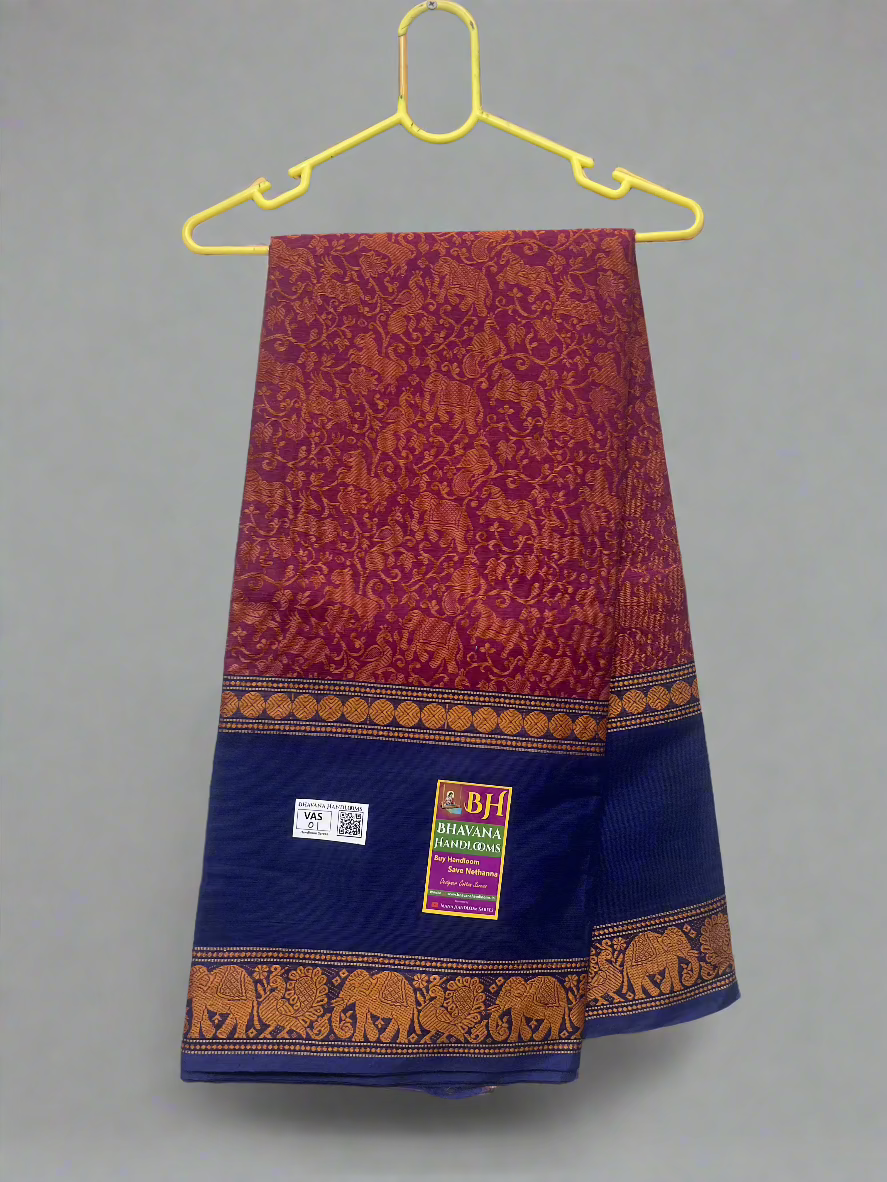 Handloom Thread Weaven Kalamkari Kanchi Cotton Saree With Pink Colour