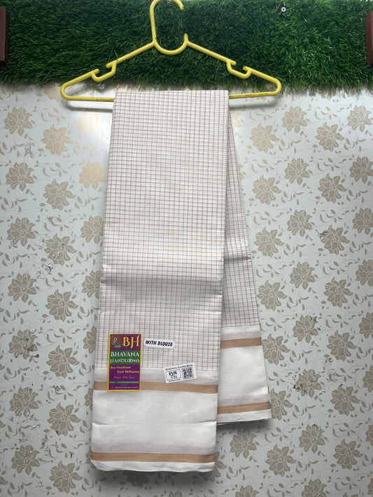 Handloom Weaven Kanchi Cotton Saree With White Colour