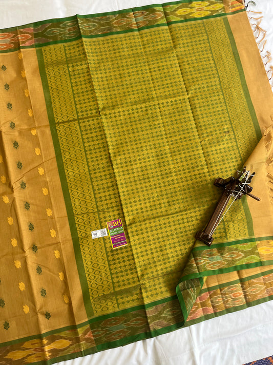 Pure Handloom Weaven allover Small Buti Light yellow Cotton Saree with Rich Pallu