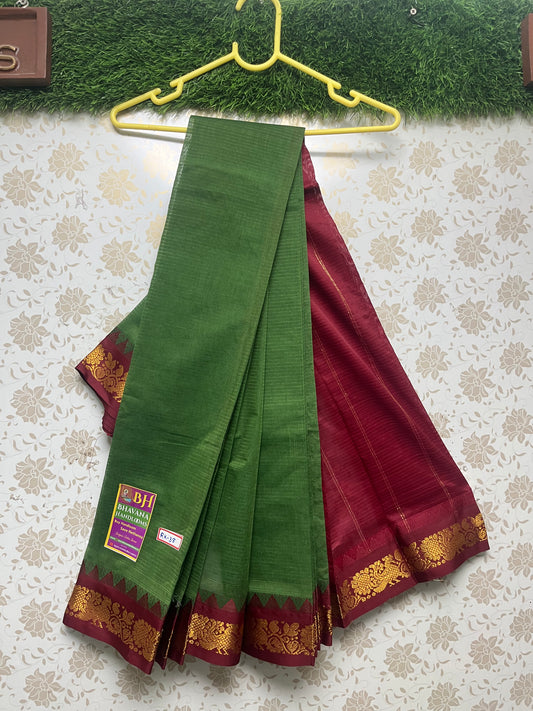 Mini Gadwal Handloom Cotton Saree With Green and Maroon Border