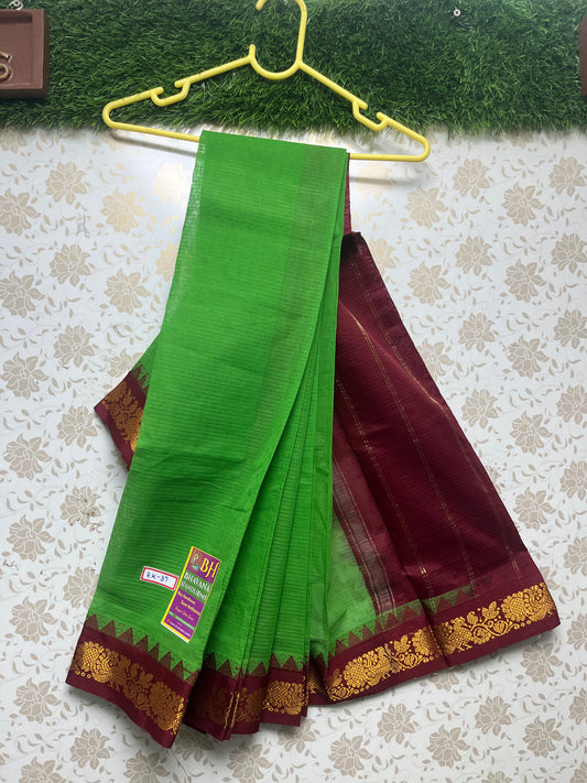 Mini Gadwal Handloom Cotton Saree With Green and Maroon Border