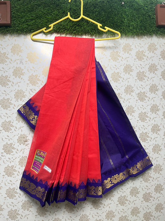 Mini Gadwal Handloom Cotton Saree With Pink and Blue Border