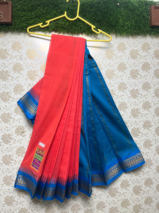 Mini Gadwal Handloom Cotton Saree With Baby Pink and Blue Border