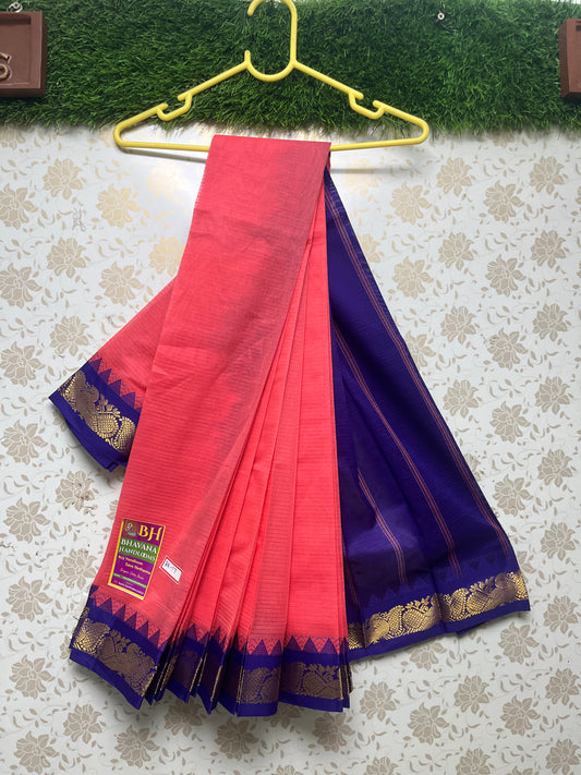 Mini Gadwal Handloom Cotton Saree With Pink and Blue Border