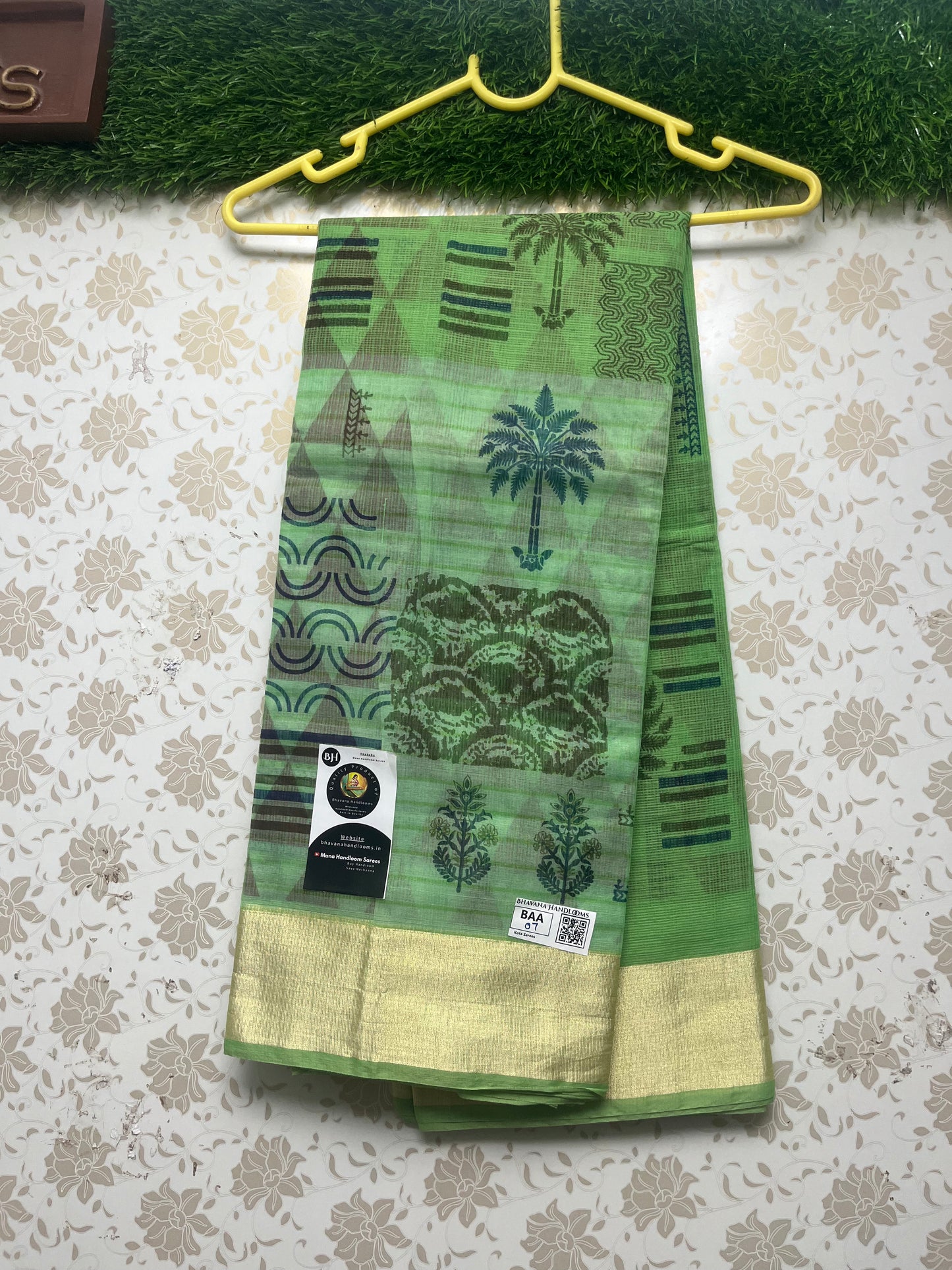 Jaipur Printed Kota Cotton Saree with Green Color