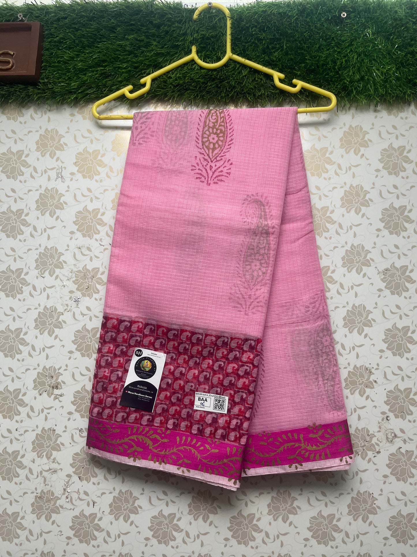 Jaipur Printed Kota Cotton Saree with Pink Color