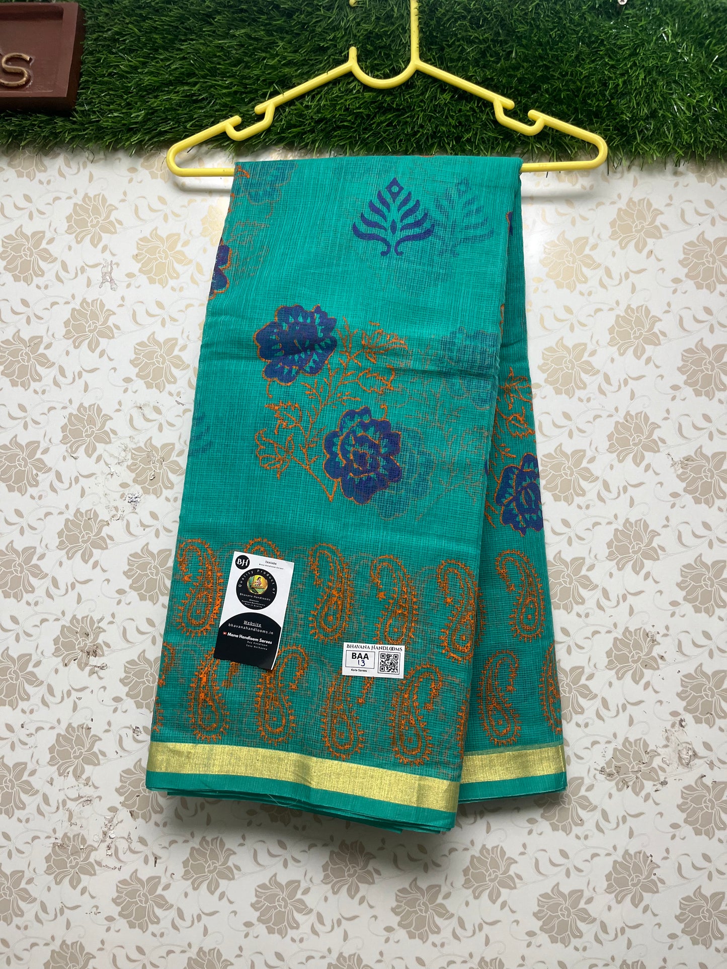 Jaipur Printed Kota Cotton Saree with Green Color