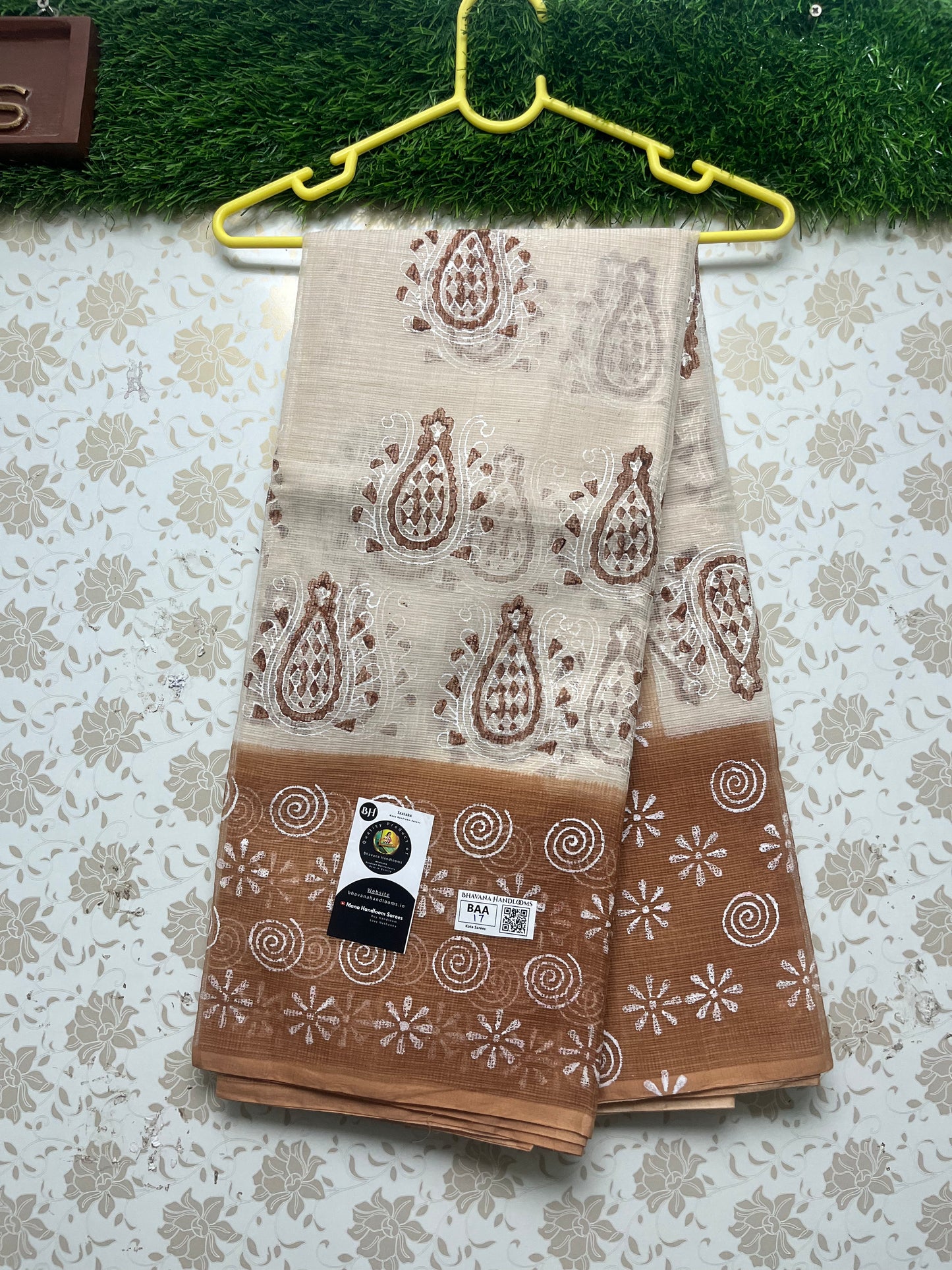 Jaipur Printed Kota Cotton Saree with Brown Color