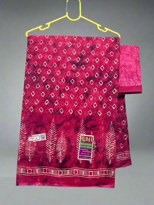 Bathik Printed Cotton Saree With Pink Colour