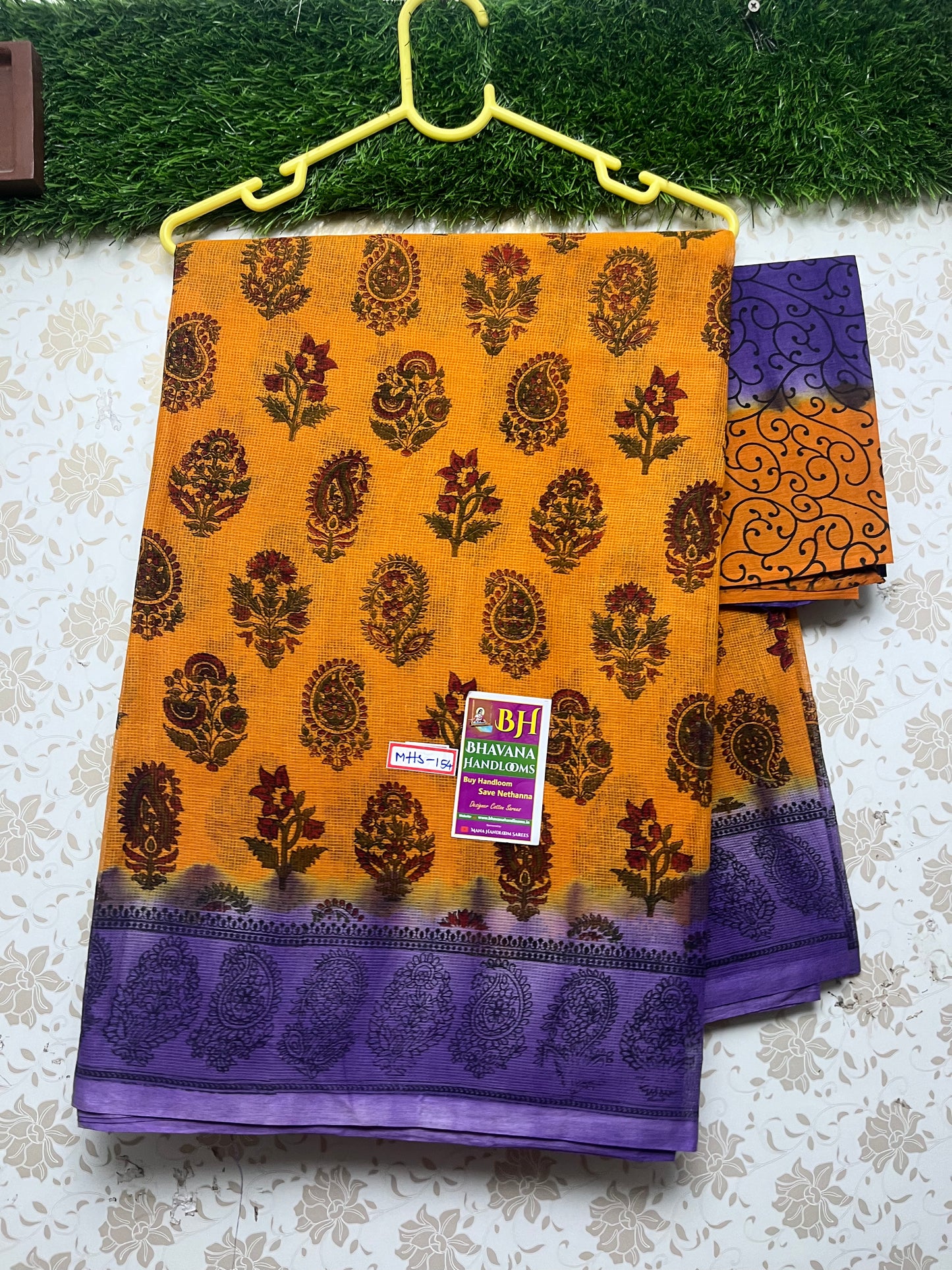 Kota Cotton Saree With Mustard and Violet Colour