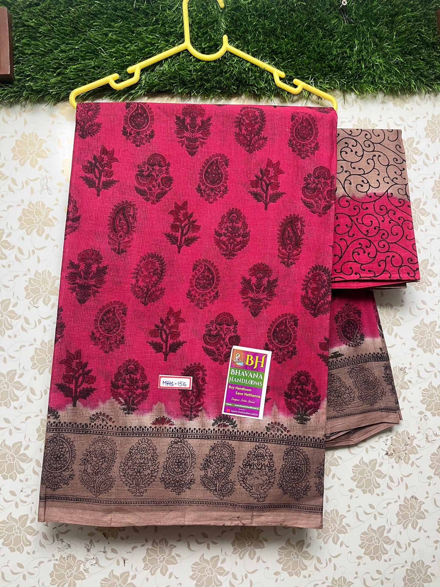 Kota Cotton Saree With Pink and Chocolate Colour