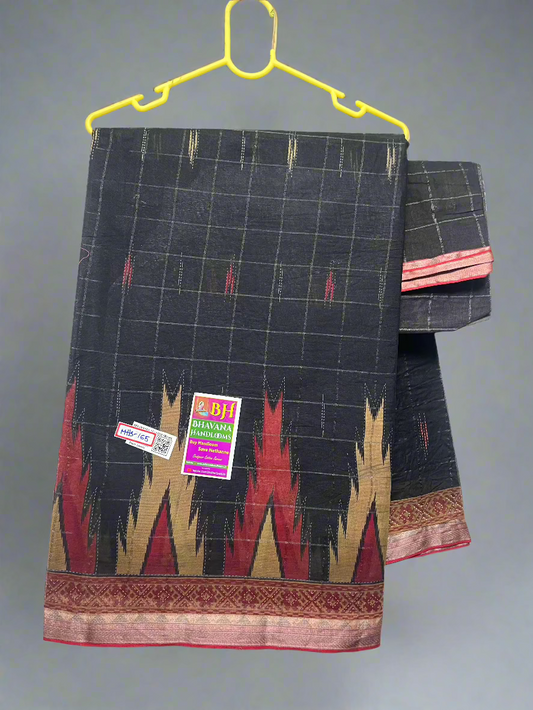 Office Wear Temple Border Cotton Saree With Black Colour