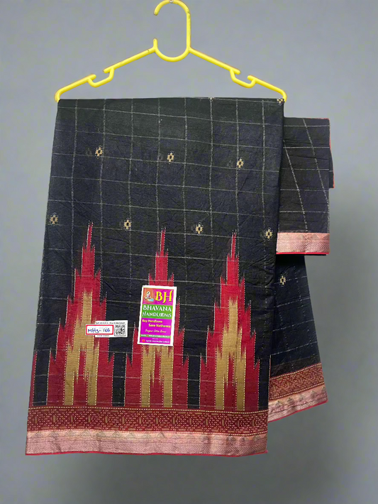 Office Wear Temple Border Cotton Saree With Black Colour