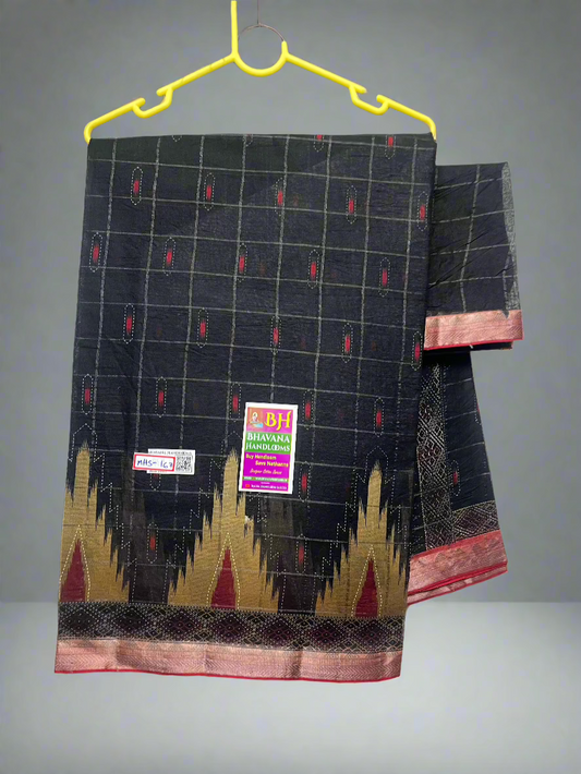 Office Wear Temple Border Cotton Saree With Black Colour