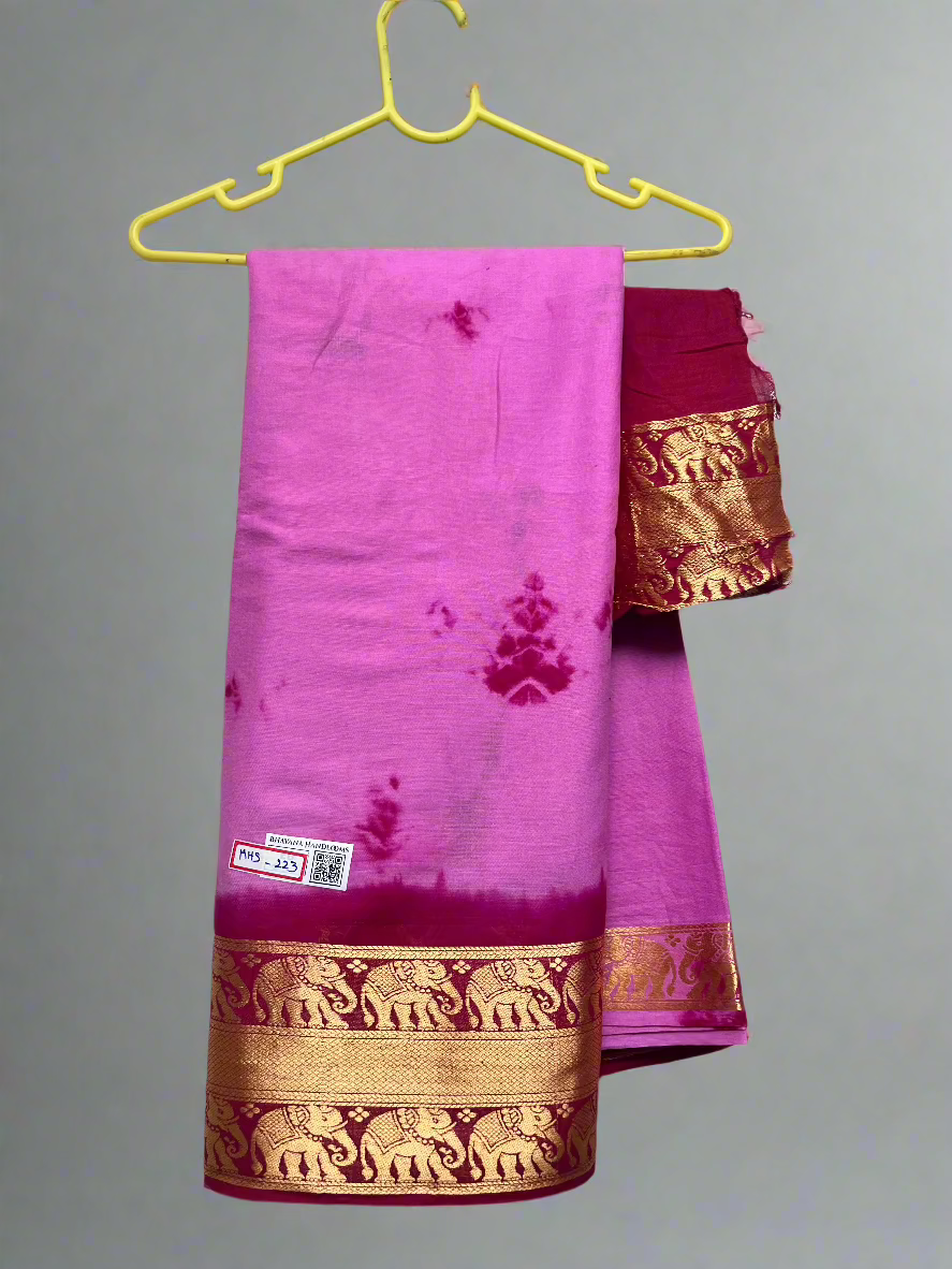 Printed Cotton Saree With Baby Pink and Maroon Colour