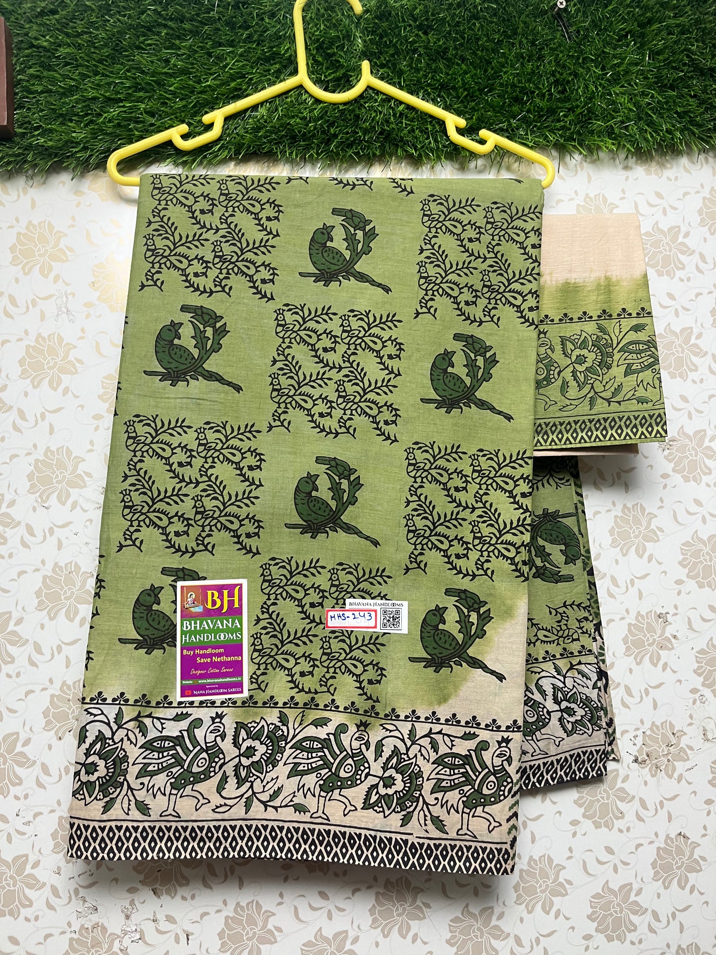 Pallavi Cotton Saree With Light Green Colour