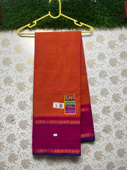 Kanchi Cotton Saree With Crimson Colour