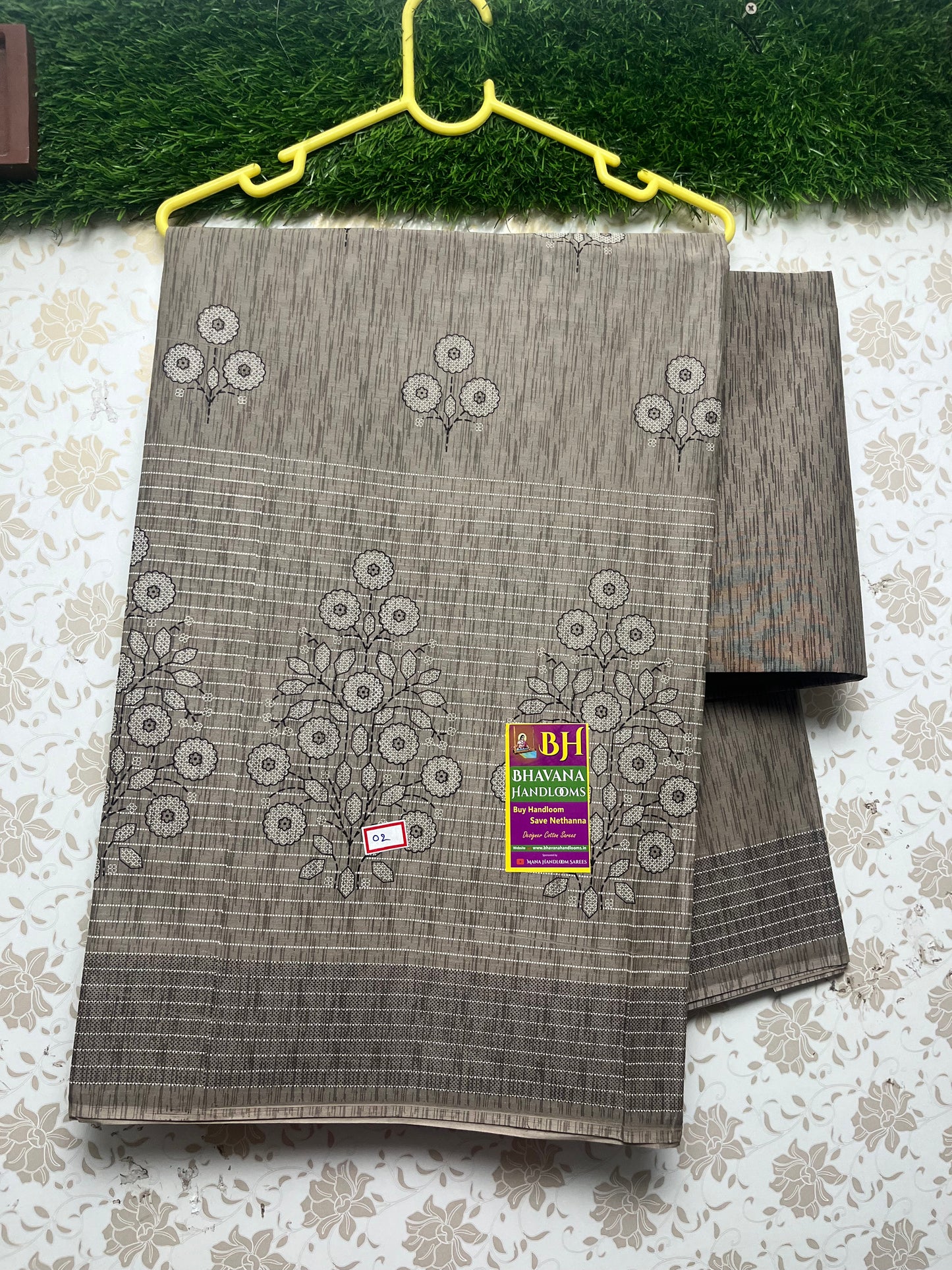 Office Wear Digital Printed Cotton Saree With Biscuit Colour