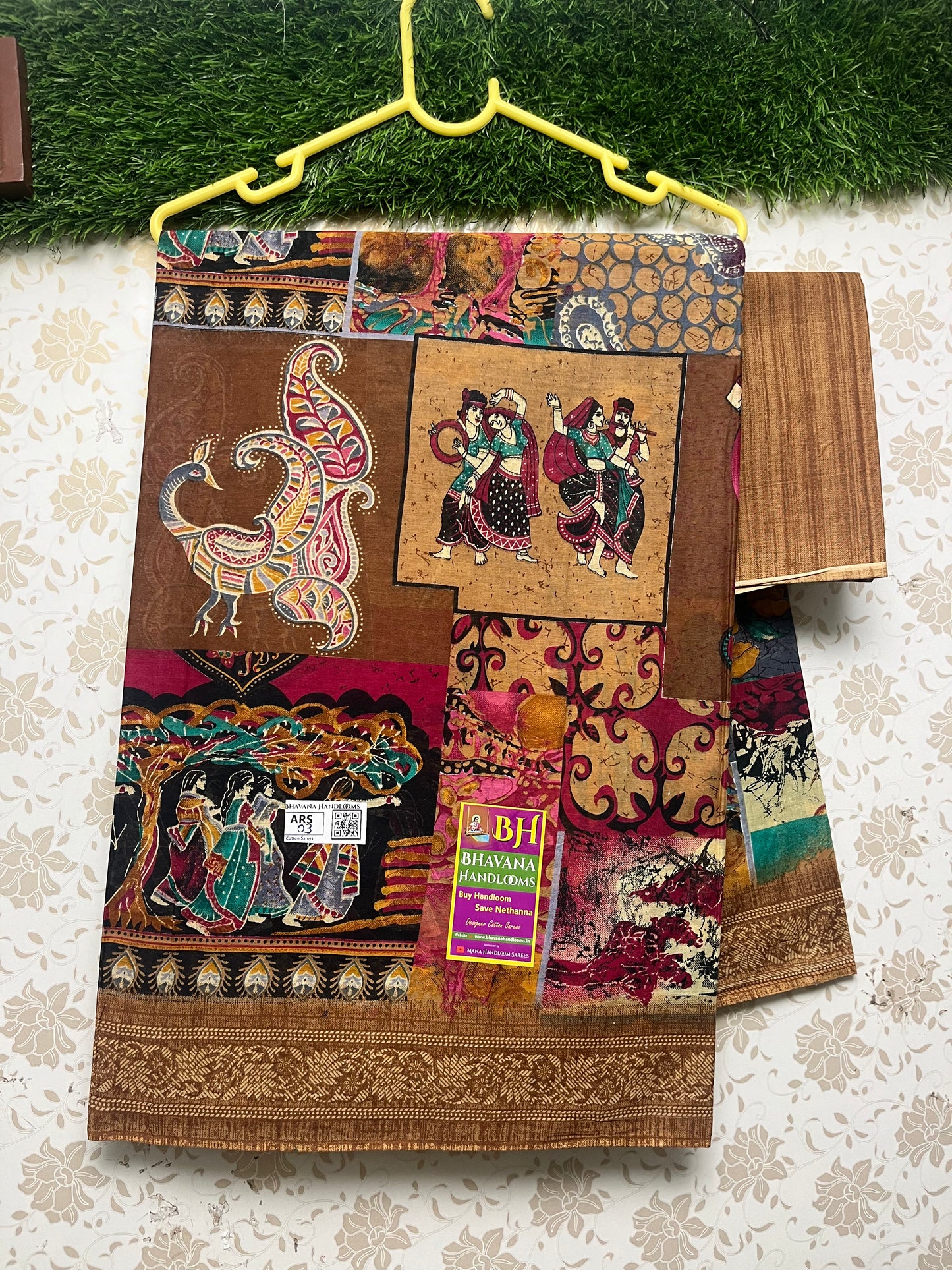 Pen Kalamkari Digital printed Cotton Saree