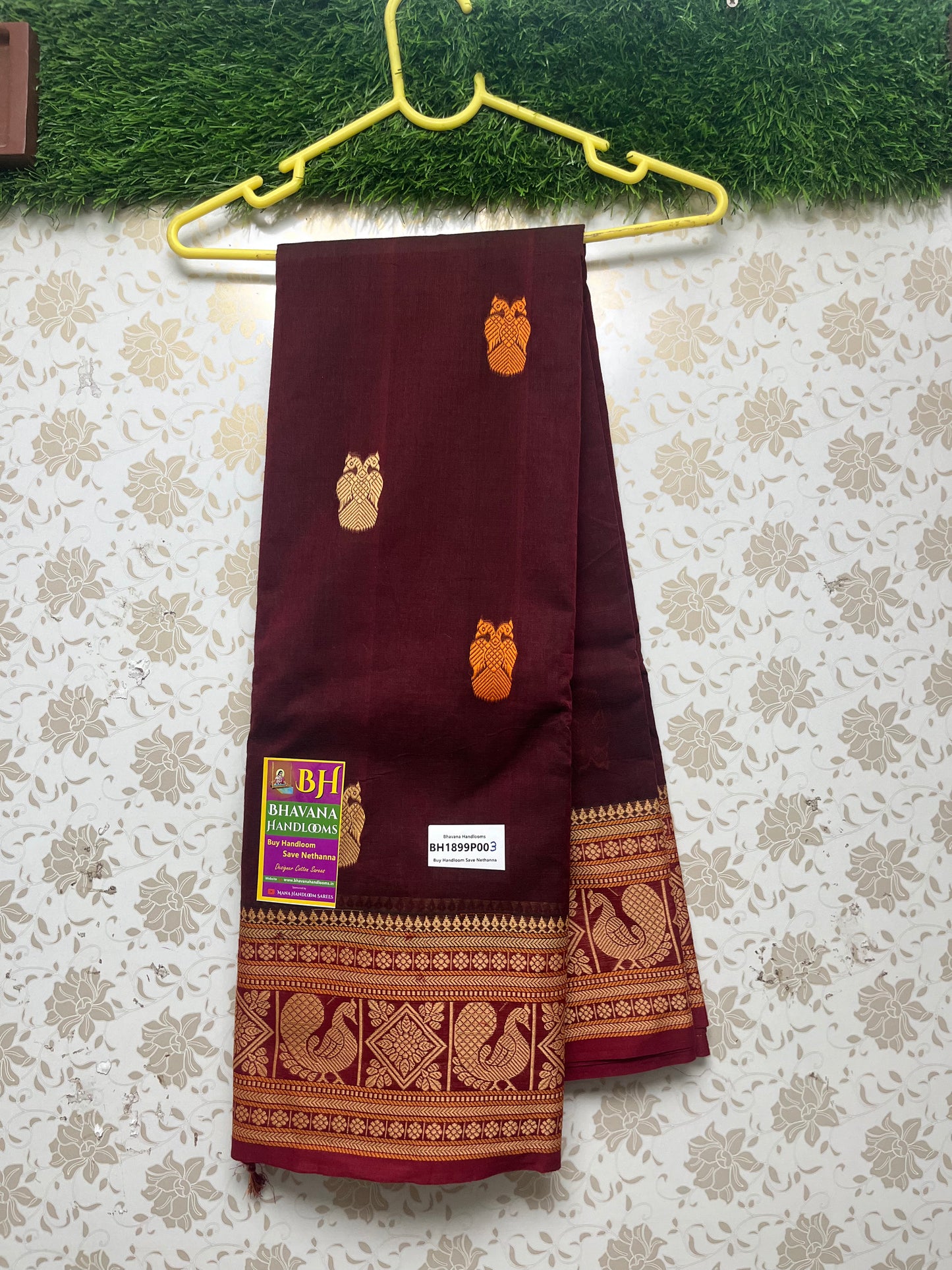 Venkatagiri Handloom Cotton Saree With Burguundy Colour