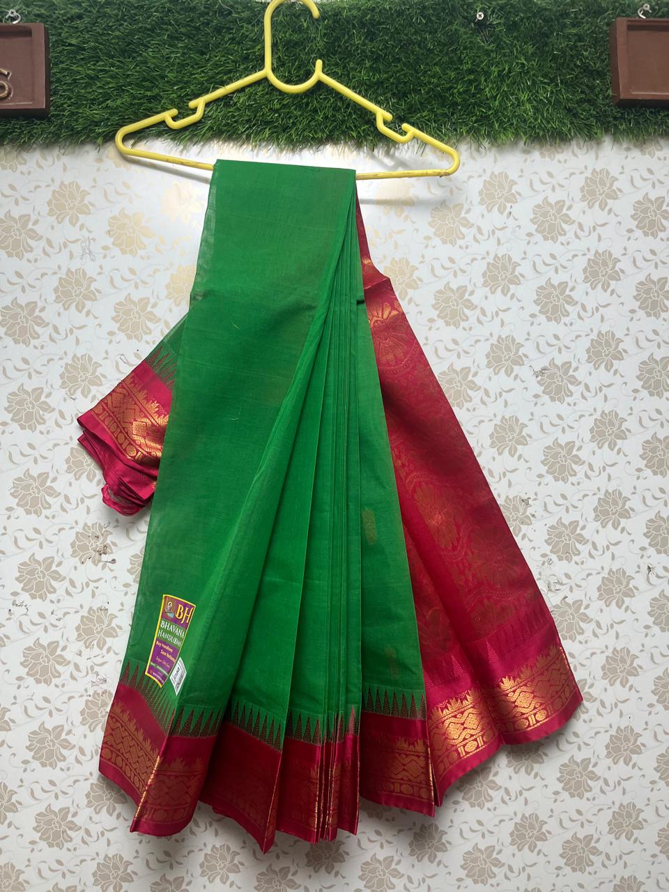 Gadwal Handloom Cotton Saree with Red Border