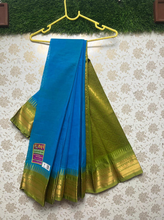 Gadwal Handloom Cotton Saree with Green Border