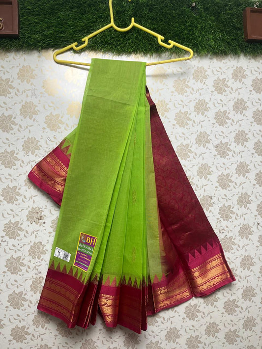 Gadwal Handloom Cotton Saree with Red Border