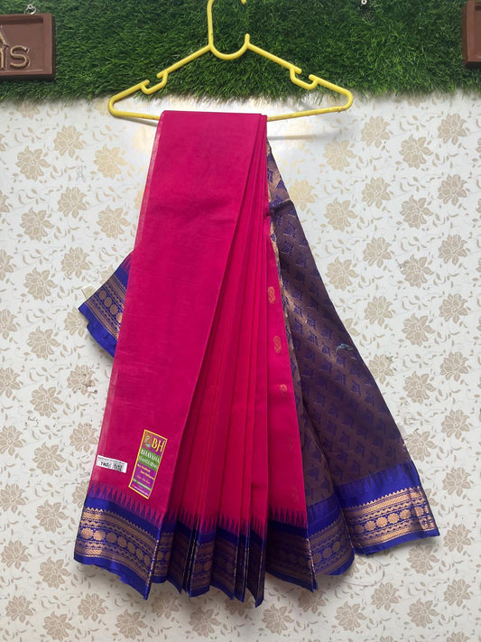 Gadwal Handloom Cotton Saree with Royal Blue Border