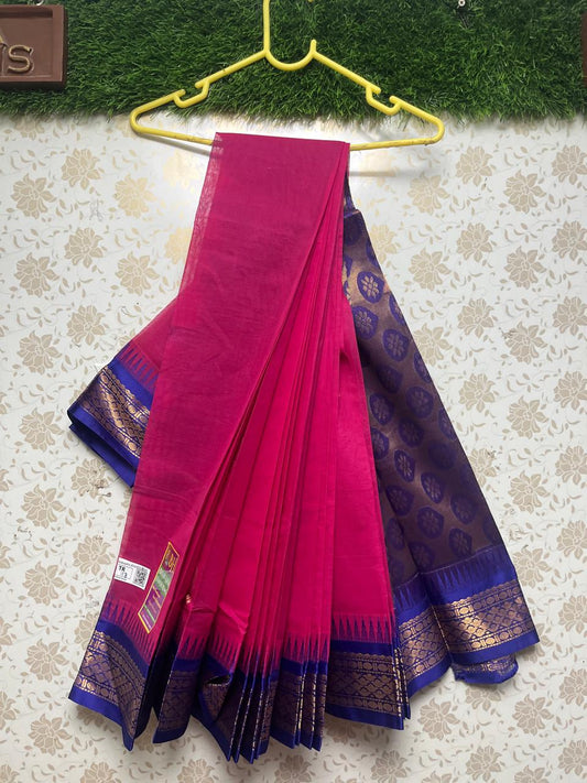 Gadwal Handloom Cotton Saree with Royal Blue Border