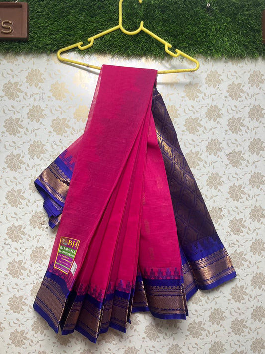 Gadwal Handloom Cotton Saree with Royal Blue Border