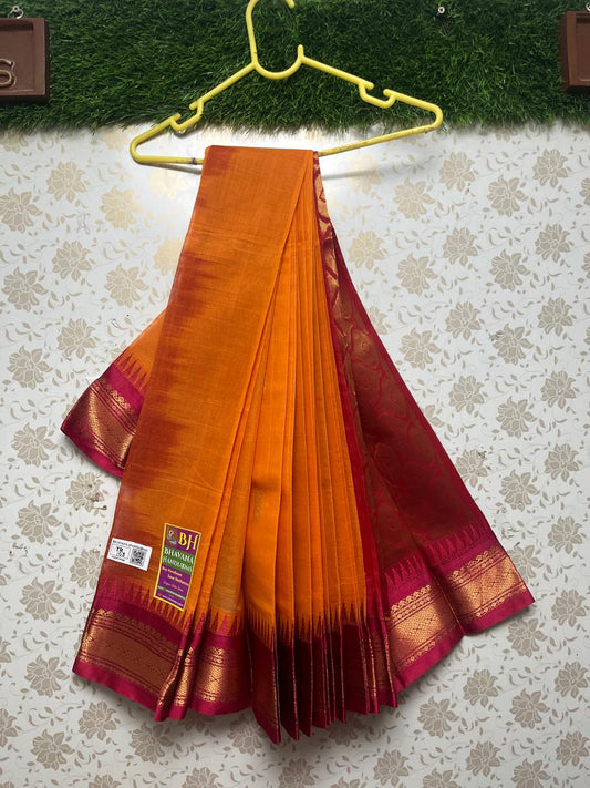 Gadwal Handloom Cotton Saree with Red Border