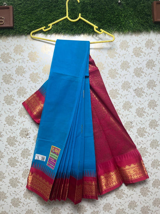 Gadwal Handloom Cotton Saree with Red Border