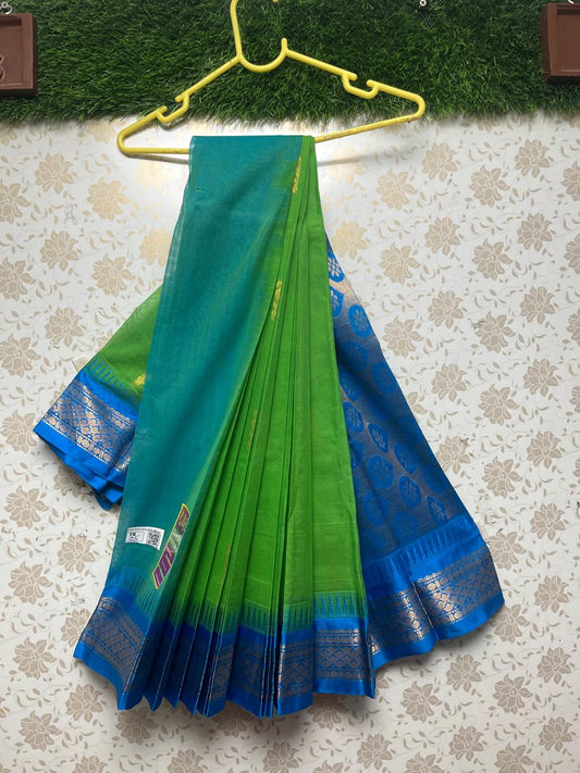 Gadwal Handloom Cotton Saree with Blue Border