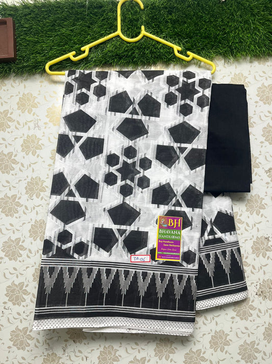 Black and White Printed Cotton Saree