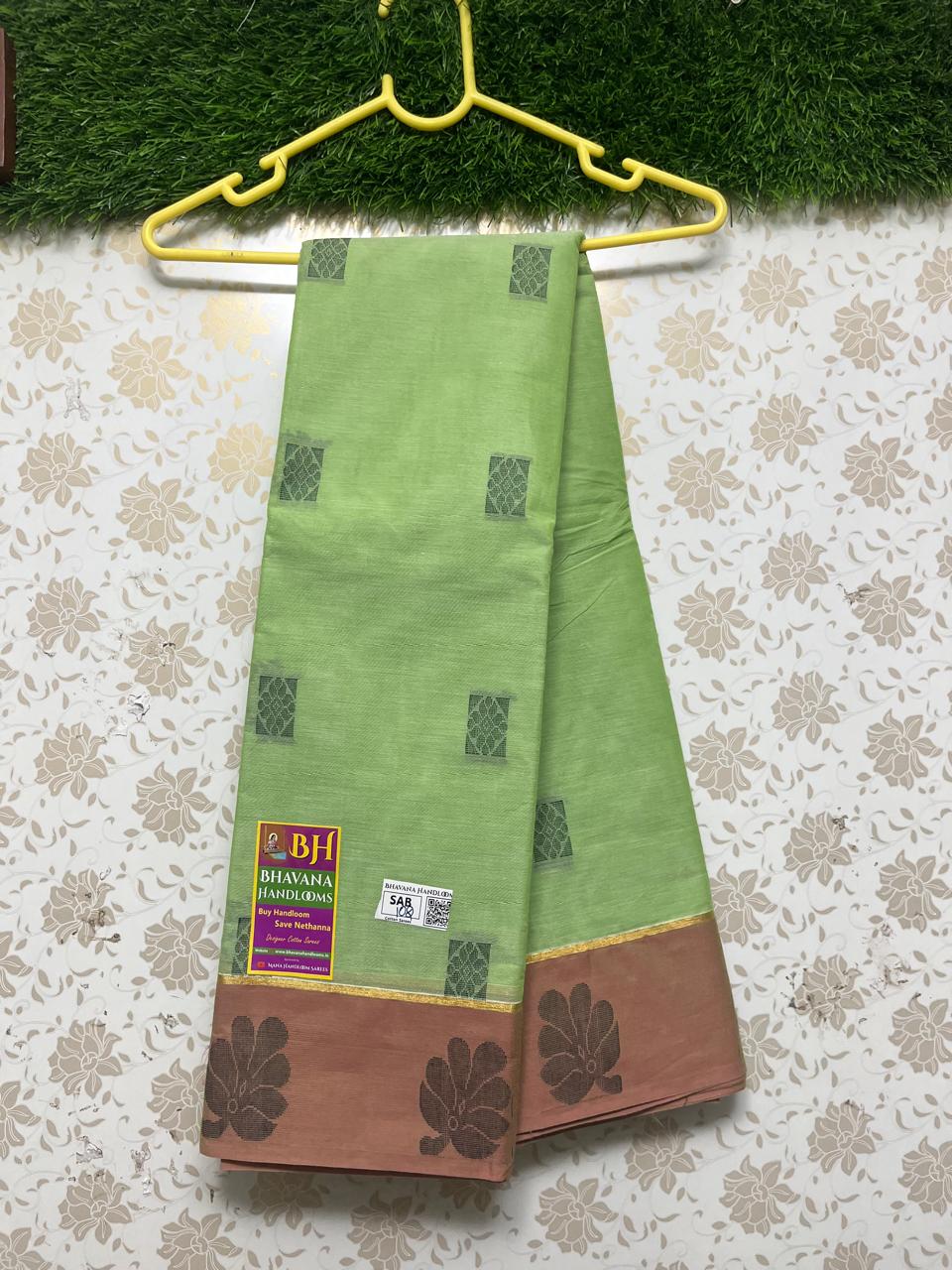 Kanchi Cotton Saree With Pista Green Colour