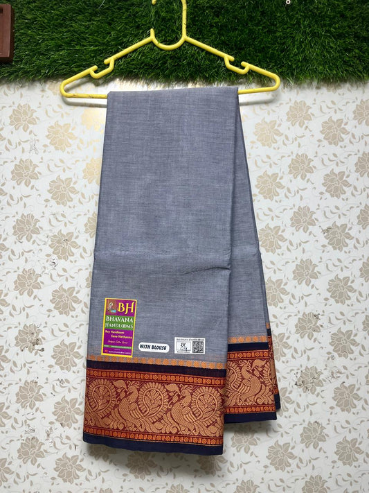 Kanchi Cotton Saree With Ash Colour