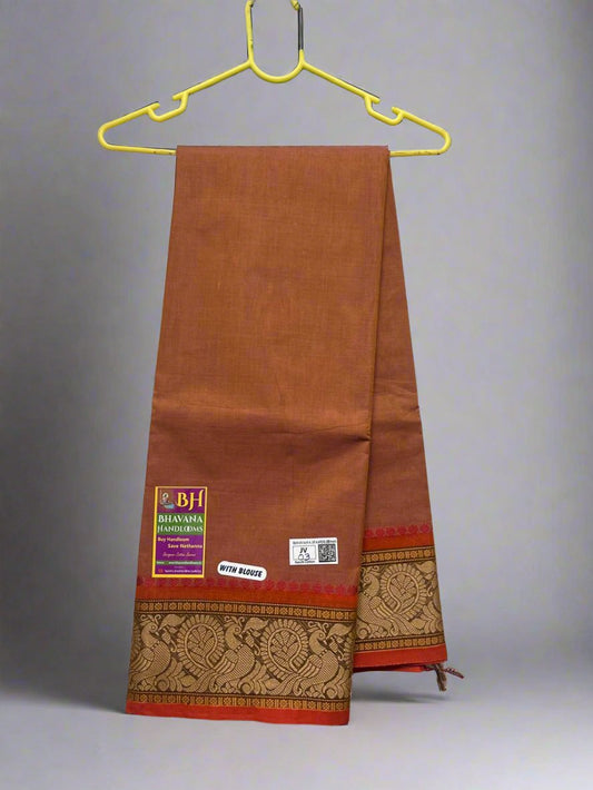 Kanchi Cotton Saree With Bronze Colour