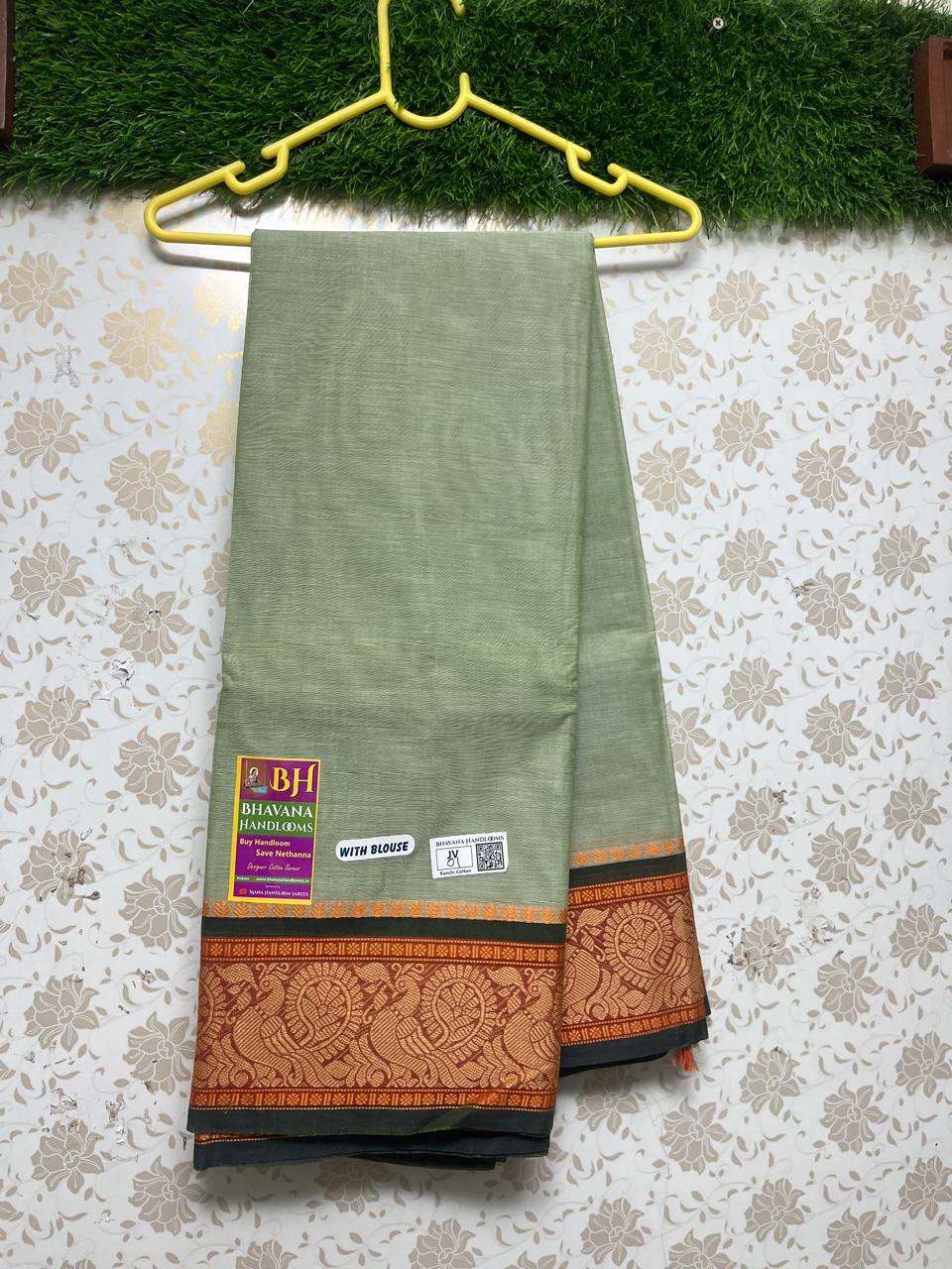 Kanchi Cotton Saree With Olive Green Colour