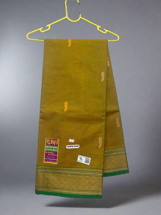 Kanchi Cotton Saree With Olive Colour