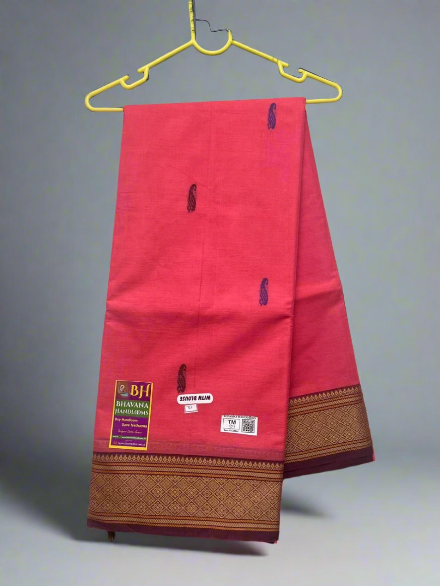 Kanchi Cotton Saree With Pink Colour