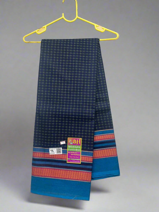 Kanchi Cotton Saree With Dark Itanic Blue Colour